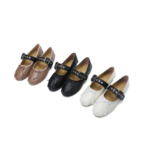 Elegance Genuine Lambskin Buckle Ballet Flats by Nostalgia Fashion New York