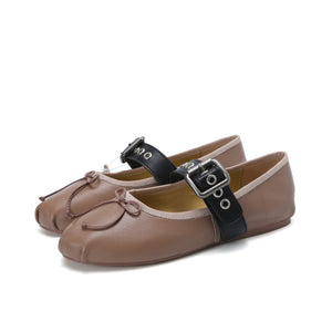 Elegance Genuine Lambskin Buckle Ballet Flats by Nostalgia Fashion New York