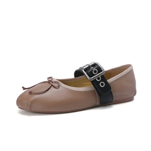 Elegance Genuine Lambskin Buckle Ballet Flats by Nostalgia Fashion New York