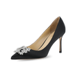 Crystal Buckle Satin Pumps - Kaitlyn Pan Shoes