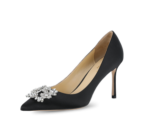 Crystal Buckle Satin Pumps - Kaitlyn Pan Shoes