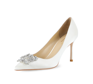 Crystal Buckle Satin Pumps - Kaitlyn Pan Shoes