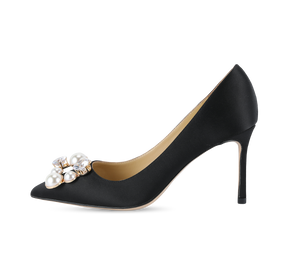 Pearl Buckle Satin Pumps - Kaitlyn Pan Shoes