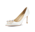 Pearl Buckle Satin Pumps - Kaitlyn Pan Shoes