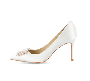 Crystal Pearl Buckled Satin Pumps - Kaitlyn Pan Shoes