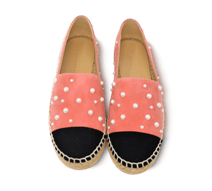 Valerie Suede Espadrille Slip-On with Pearls - Kaitlyn Pan Shoes